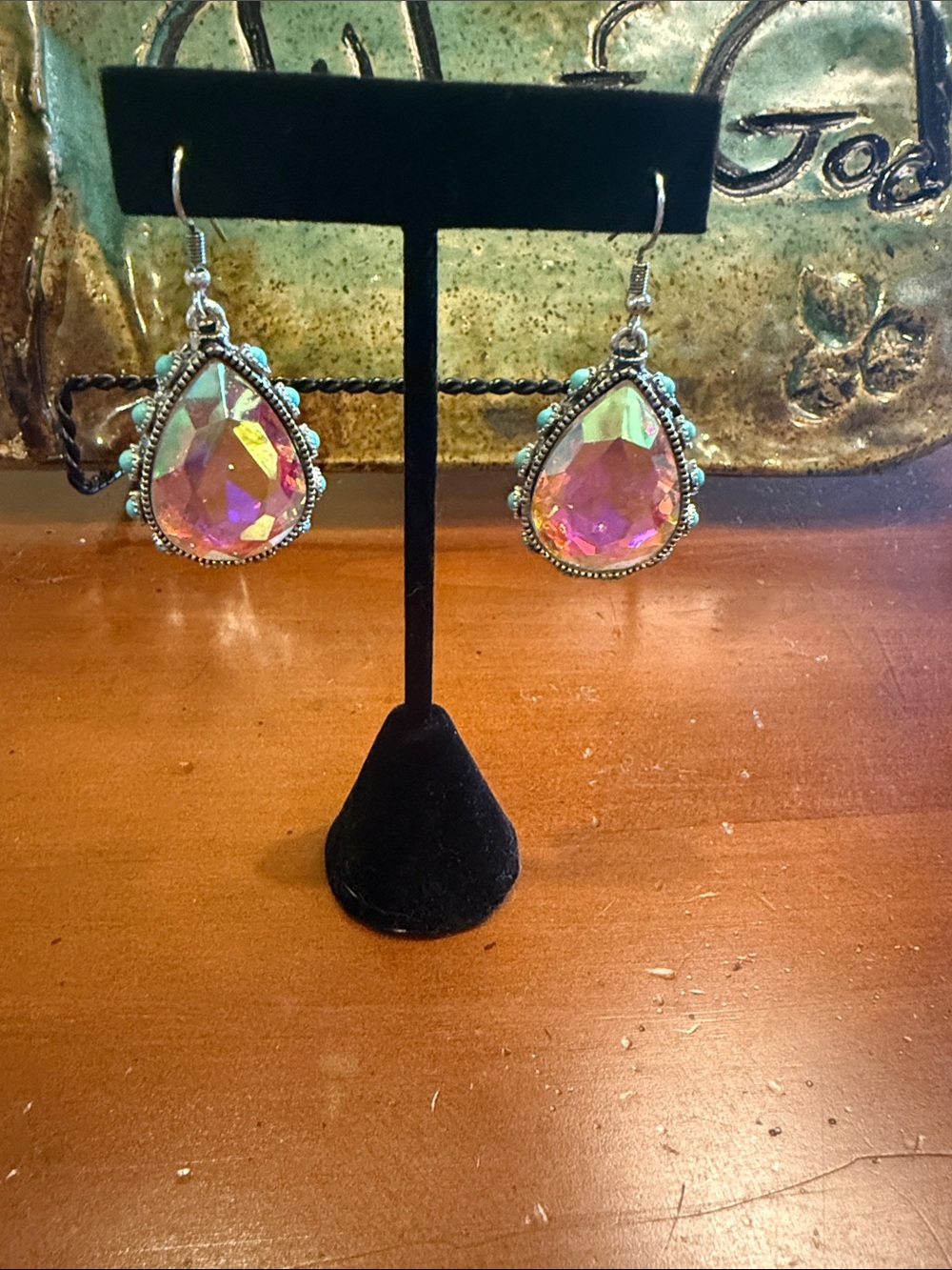Aurora Teardrop Crystal Drop Earrings - Iridescent Pink -